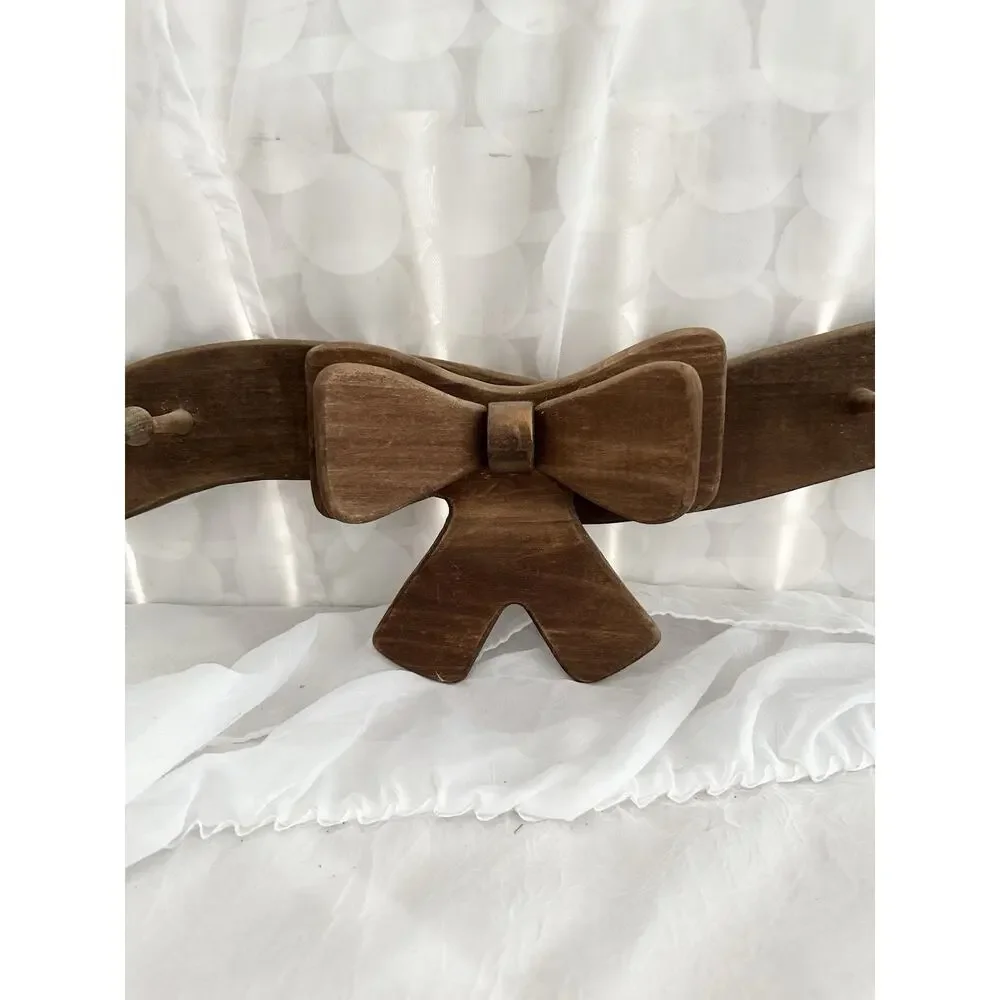 Vtg Handmade Wood Peg Wall Bow Ribbon Hanger Hanging Rack 30 X 8” Cottagecore